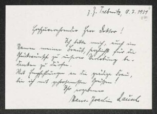 Brief von Hans-Joachim Rausch an Gerhart Hauptmann