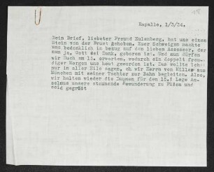Brief von Gerhart Hauptmann an Herbert Eulenberg