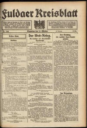 Erste Ausgabe vom Samstag, den 21. Oktober 1916.
