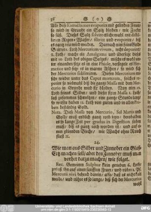 24. Wie man aus Silber und Zinnober ein Glaß-Ertz machen soll, aber den Zinnober muß man vorher darzu machen, wie folget.