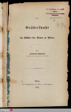 Die Gräberfunde im Ostchore des Domes zu Mainz