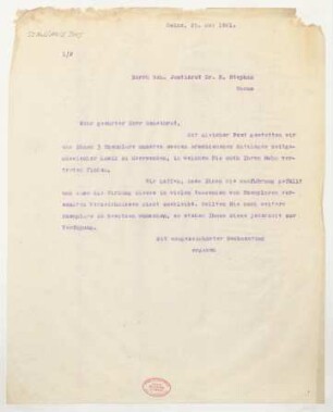 Brief an Karl Stephan : 25.05.1921