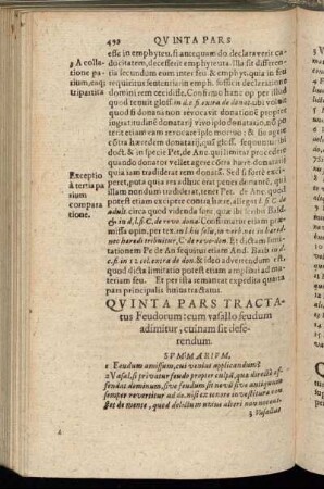 Quinta Pars Tractatus Feudorum: cum vasallo feudum adimitur, cuinam sit deferendum.