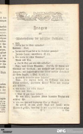 Fragen zur Wiederhohlung der biblischen Geschichte.