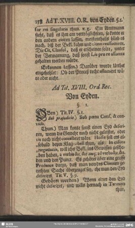 Ad Tit. XVIII. Ord. Rec. Von Eyden