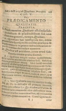 Cap. V. De Praedicamento Qualitatis.