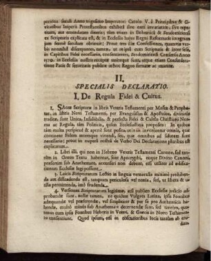 I. De Regula Fidei & Cultus