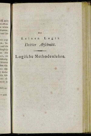 Der Reinen Logik Dritter Abschnitt. Logische Methodenlehre.