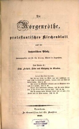 Die Morgenröthe : protestantisches Kirchenblatt für denkende Leser aller Klassen, 1847, Jan. - Dez.