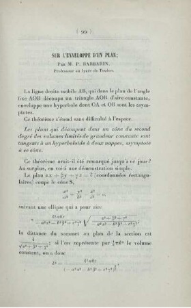 Sur l'enveloppe d'un plan.