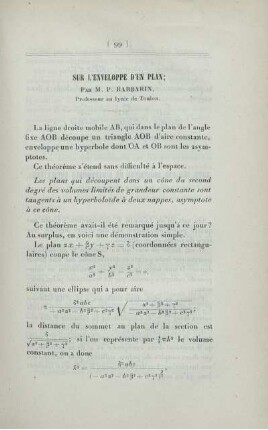 Sur l'enveloppe d'un plan.
