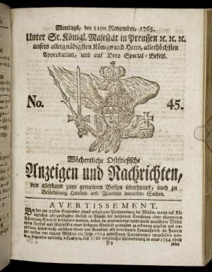 No. 45. Montags, den 11ten November, 1765.