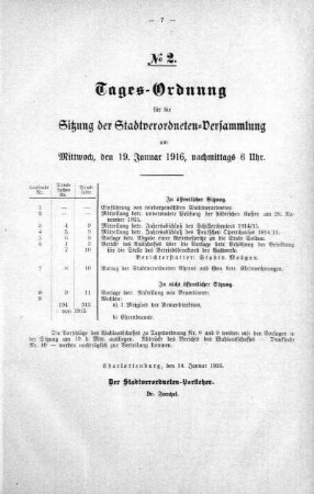 Tages-Ordnung, 19. Januar 1916