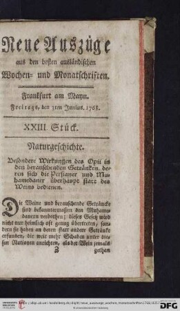 (XXIII. Stück. Freitags, den 3ten Junius - XXVI. Stück. Freitags, den 24ten Junius)