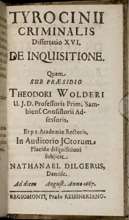 Dissertatio XVI. De Inquisitione