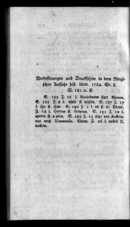 Verbesserungen und Druckfehler in dem Ringischen Aufsatze hist. Litter. 1784
