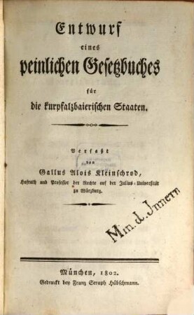Entwurf eines peinlichen Gesetzbuches für die kurpfalz-bairischen Staaten