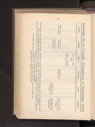 Stundenplan für den Turnlehrer-Bildungskursus im Winterhalbjahr 1913/14.