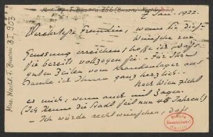 Postkarte an Jella von Oppenheimer : 07.01.1922