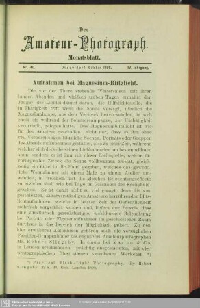 Aufnahmen bei Magnesium-Blitzlicht