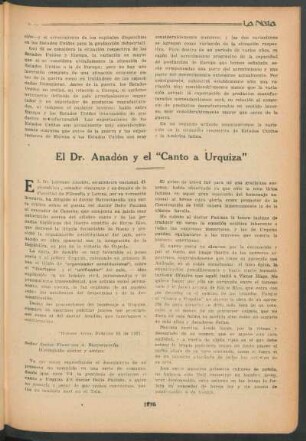 El Dr. Anadón y el "Canto a Urquiza"