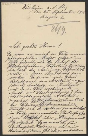 Brief an B. Schott's Söhne : 25.09.1916