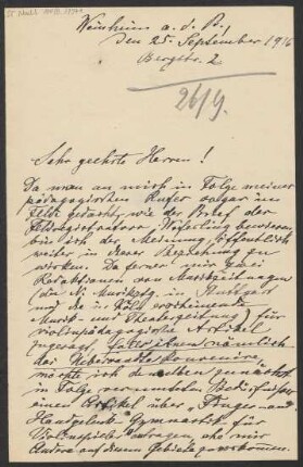 Brief an B. Schott's Söhne : 25.09.1916