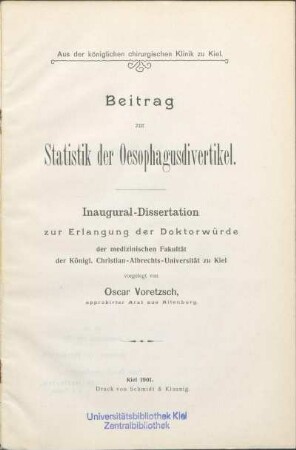 Beitrag zur Statistik der Oesophagusdivertikel