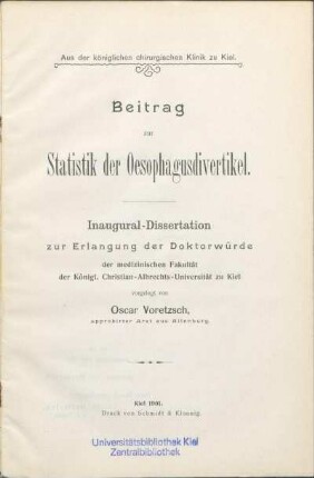 Beitrag zur Statistik der Oesophagusdivertikel