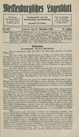 Nr. 9/10. Rostock, den 22. Dezember 1920.