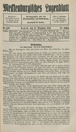 Nr. 9/10. Rostock, den 22. Dezember 1920.