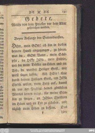 Gebete, Welche von dem Priester vor dem Altar gesprochen werden.