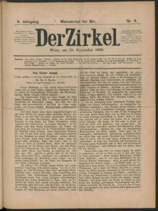 Nr. 11. Wien, am 15. November 1880.
