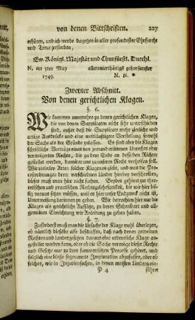 Zweyter Abschnitt. Von denen gerichtlichen Klagen