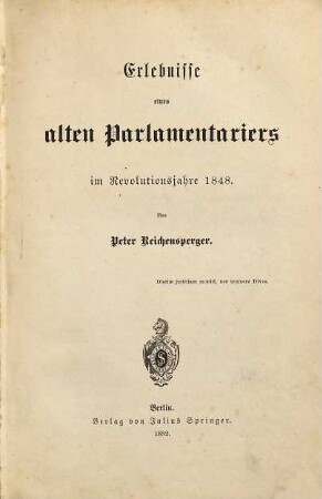 Erlebnisse eines alten Parlamentariers im Revolutionsjahre 1848