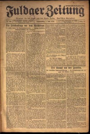 Erste Ausgabe vom Donnerstag, den 01. Juli 1926.