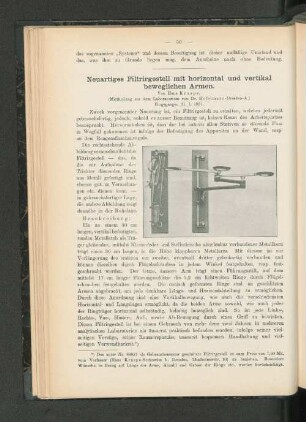 Neuartiges Filtrirgestell mit horizontal und vertikal beweglichen Armen.