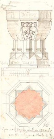 Stengel, Georg von; Taufstein - Grundriss, Aufriss