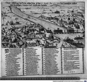 Wahre Abbildung des Vesten orths Stein, so den 21. Augusti Anno 1621. von den Spanischen erobert, sambt den befestigten Schantzen und Schiffbrucken daselbsten