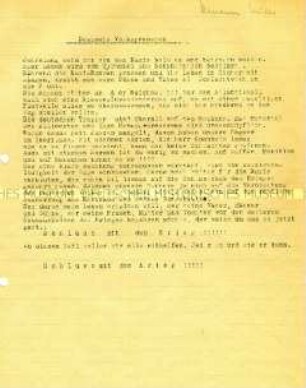 Maschinenschriftliches Flugblatt mit dem Aufruf zur Beendigung des Krieges, verteilt in den letzten Kriegswochen in Berlin