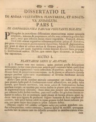 Dissertatio II. De anima vegetativa plantarum, et sensitiva animalium.