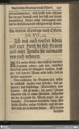 Am dritten Sontage nach Ostern. Joh. XVI, 22