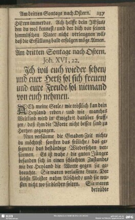Am dritten Sontage nach Ostern. Joh. XVI, 22