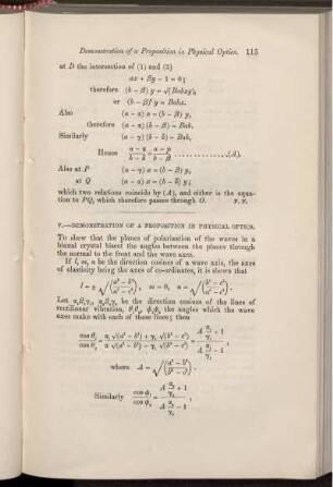 V. Demonstration of a proposition in physical optics.