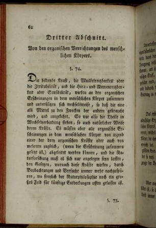 Dritter Abschnitt. Von den organischen Verrichtungen des menschlichen Körpers.