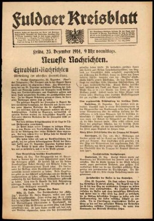 Erste Ausgabe vom Mittwoch, den 23. Dezember 1914.