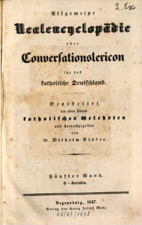 Allgemeine Realencyclopädie oder Conversationslexicon für das katholische Deutschland, 5. H - Karimken