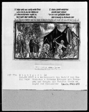 Weltchronik - Bruder Philipp — ---, Folio 1recto-256recto---, Folio 1recto-256rectoGideons Krieger im Lager der Midianiter, Folio 149verso