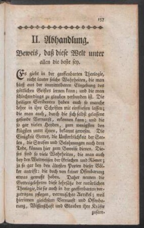 II. Abhandlung. Beweis, daß diese Welt unter allen die beste sey