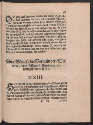Der Eidt/ so die Vormünder/ Tutores/ oder Pfleger/ Curatores genant/ schweren sollen. XXIII.